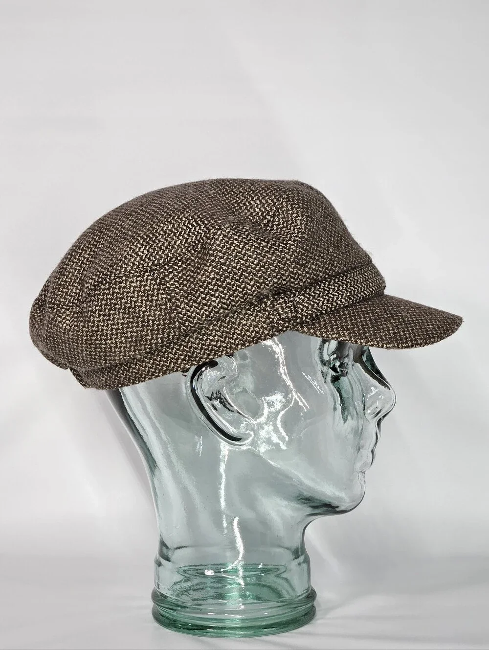 🛑SOLD🛑 Newsboy Cap 23-24" Tweed Baker Boy Brown Cream Gold Wool Fisherman - Picture 5 of 8